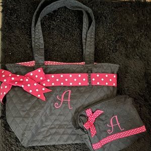 Initial “A” Quilted Purse & Cosmetic Bag
